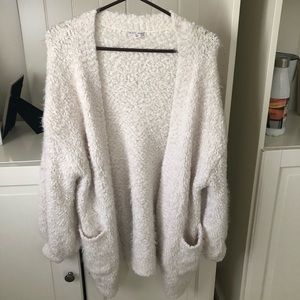 White fuzzy cardigan from Nordstrom Rack
